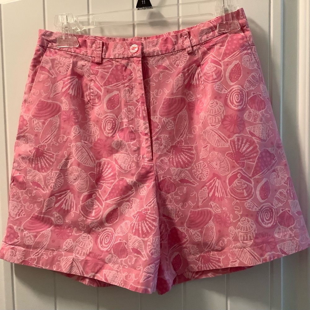 Lilly Pulitzer pink and white seashell shorts.